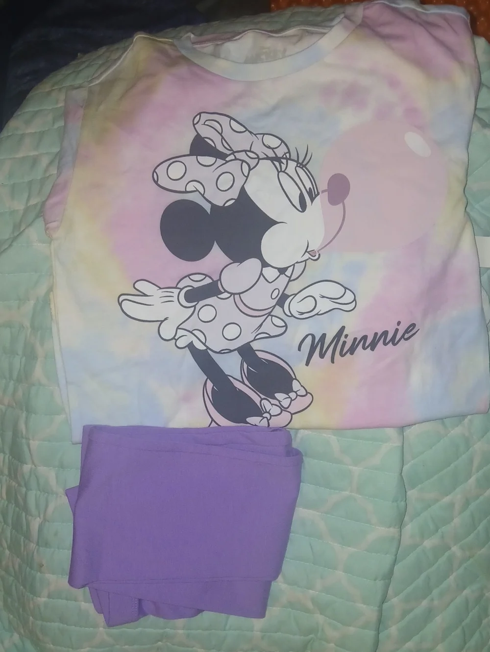 Disney Minnie Pastel Tie-Dye Top with Purple Pants Pajama Set